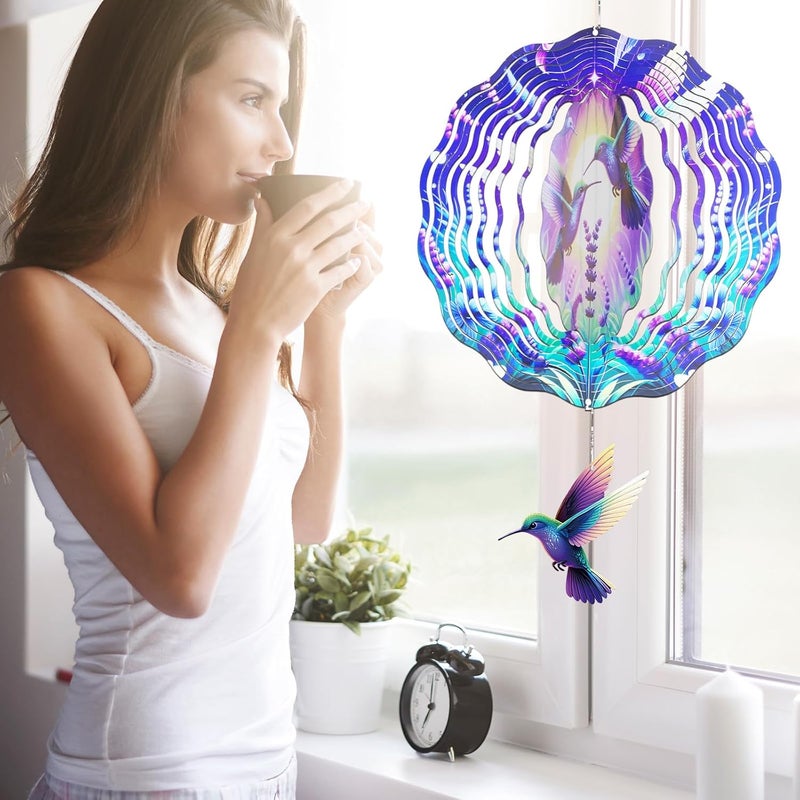 INCOK Wind Spinners Outdoor Hummingbird - Hanging Wind Chime for Garden Decor, 12-Inch Stainless Steel Wind-Spinner with Tail Spinner, Wind-Sculptures for Indoor Patio Lawn Yard, Christmas Ornament Gift - Image 3